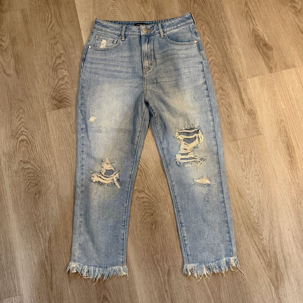 Kendall & Kylie Distressed Cropped Jeans Raw Hem Size 28